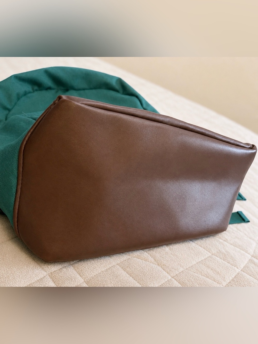 Loulu Green Canvas Vegan Leather Backpack Travel School Laptop Bag - Picture 4 of 8